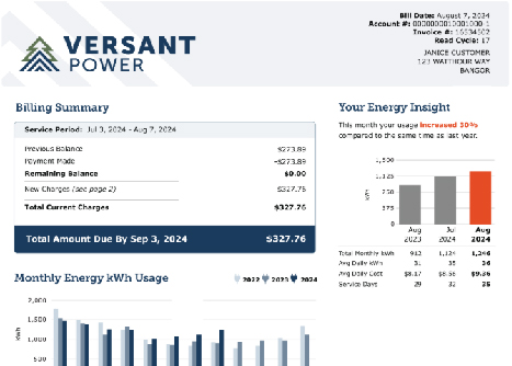 screenshot of Versant bill